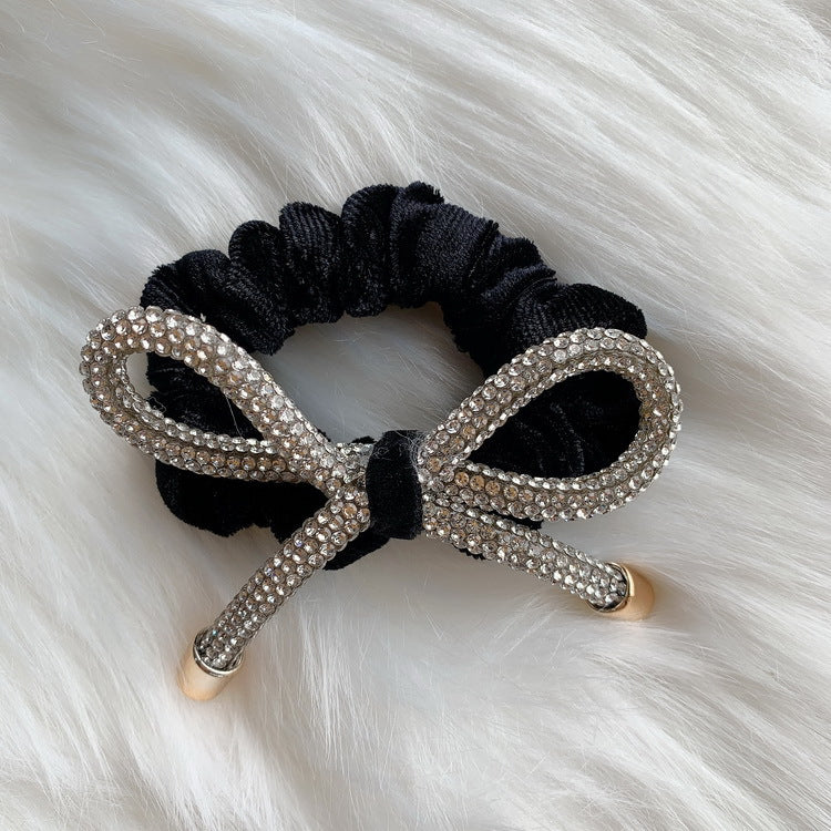 Wholesale Suede Bow Rhinestone Hair Ties